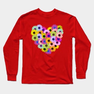 Daisy heart bouquet - pink background Long Sleeve T-Shirt